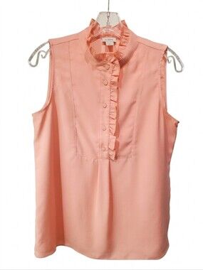 J. Crew Peach/ Pink Ruffle Mock-Neck Sleeveless Top Women's Size 2